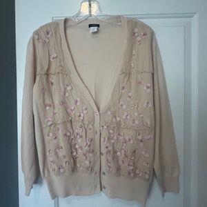 J Crew Ornate Peach Silk Blend V-neck Cardigan Sz L ASO Michelle Obama EUC